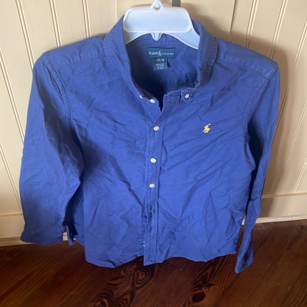 POLO RALPH LAUREN Boys Long-Sleeve Button Down Shirt, Navy Blue.  Size L (14-16)